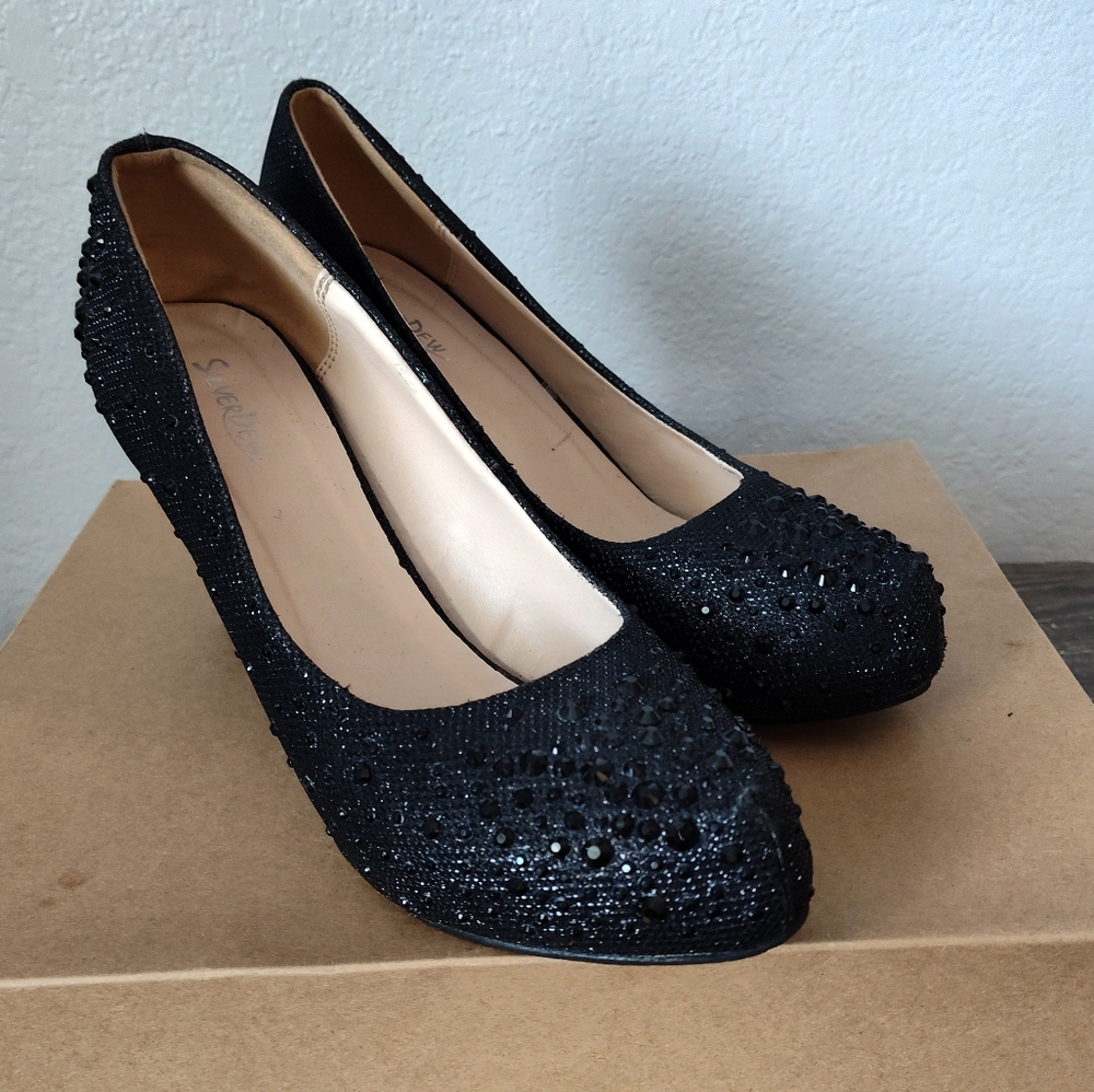 Silver Jeans Black Heels Elegant Pumps